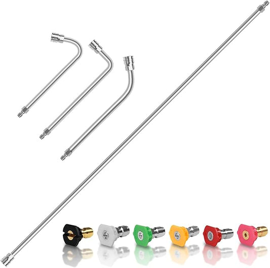 60" Pressure Washer Extension Wand,Stainless Steel Power Washer Wand Extension-Pressure Washer Accessories with 30°/90°/120°Curved Rods,6 Nozzle Tips- 1/4" Quick Connect,4000 PSI