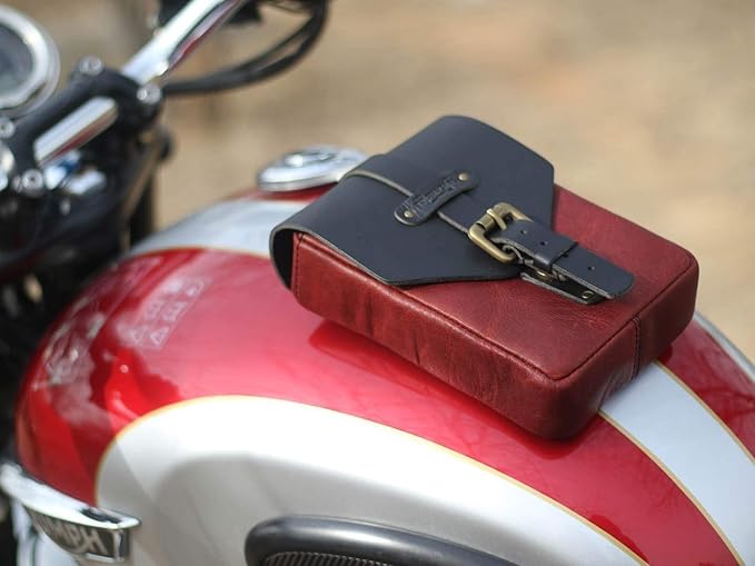 Trip Machine Company Genuine Leather Motorcycle Magnetic Fuel Tank Pouch to Carry All Your Riding Essentials (Cherry Red)