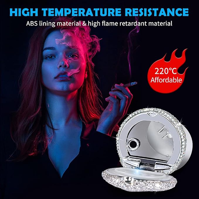 eing Car Ashtray Portable Bling Cigarette Smokeless Cylinder Cup Holder with Blue LED Light Indicator,Car Accessories for Women,Ideal for Car,Home and Office,2 - Pack White