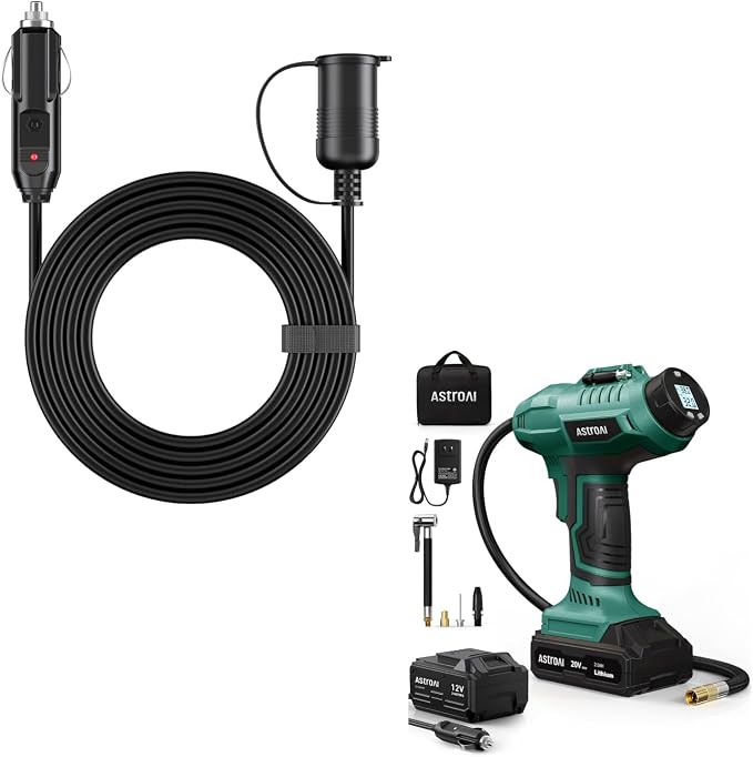 AstroAI Cordless Tire Inflator and AstroAI 12Ft/12V Cigarette Lighter Extension Cord