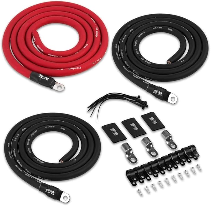 Belva BBG3KT 1/0 AWG Big 3 Upgrade Kit with CCA Wire for Audio Systems up to 250 Amps