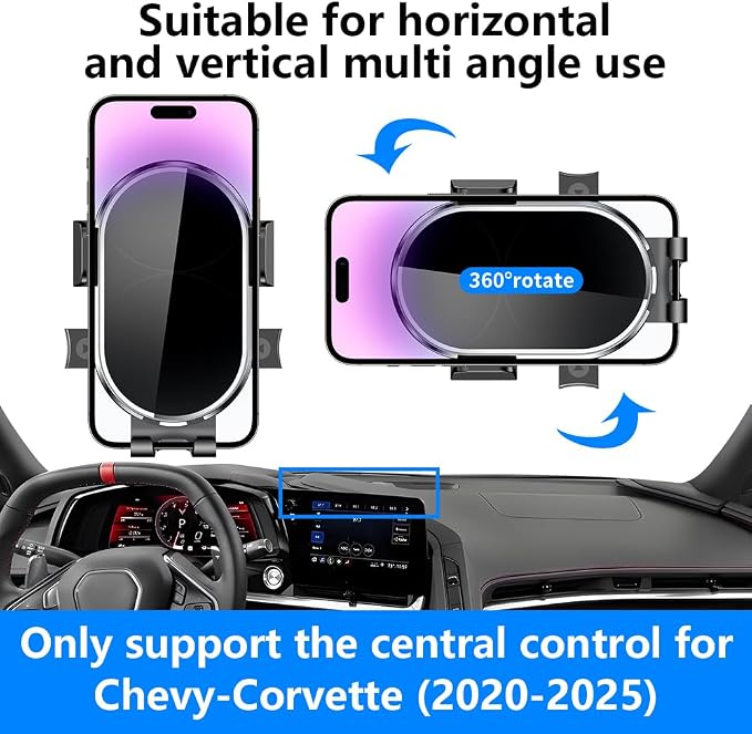 Car Phone Holder Center Console Organizer for Chevrolet Chevy Corvette 2020 2021 2022 2023 2024 2025 2026 2027 C8 Auto Accessories Navigation Screen Interior Cell Mobile Mount case Accessory