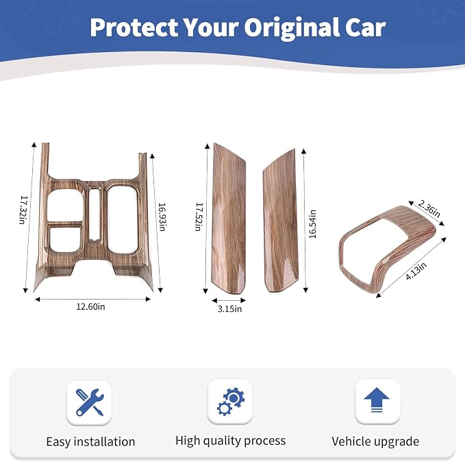 for Silverado Center Console Gear Shift Panel Trim Cover Fit for Chevy Silverado 2022+ Brown Wood Grain Interior Accessories 4pcs