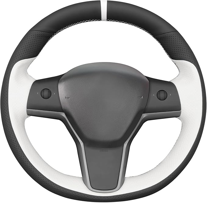 MEWANT Hand Stitch Steering Wheel Cover for Tesla Model Y 2023 Model 3 2023 DIY Steering Wheel Wrap Interior Accessory