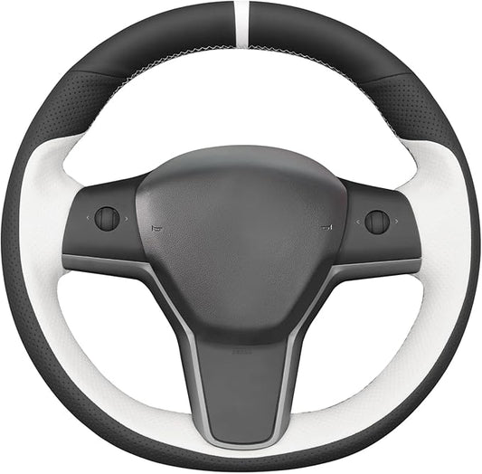MEWANT Hand Stitch Steering Wheel Cover for Tesla Model Y 2023 Model 3 2023 DIY Steering Wheel Wrap Interior Accessory