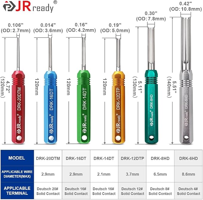 JRready ST5257-PRO Deutsch Connector Tool Kit for 16#12#20# Solid/Stamped Contacts + ST6257 DTP Solid Barrel 12# Contacts DTP Connector Terminal KIT 20 PCS 0460-204-12141 and 20 PCS 0462-203-12141