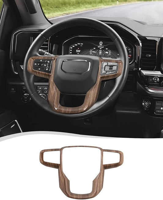Voodonala Wood Grain Steering Wheel Panel Trim Cover fit for GMC-Sierra 1500 2019-2025 & GMC-Sierra 2500HD/3500HD 2020-2024, for GMC-Yukon 2021-2024