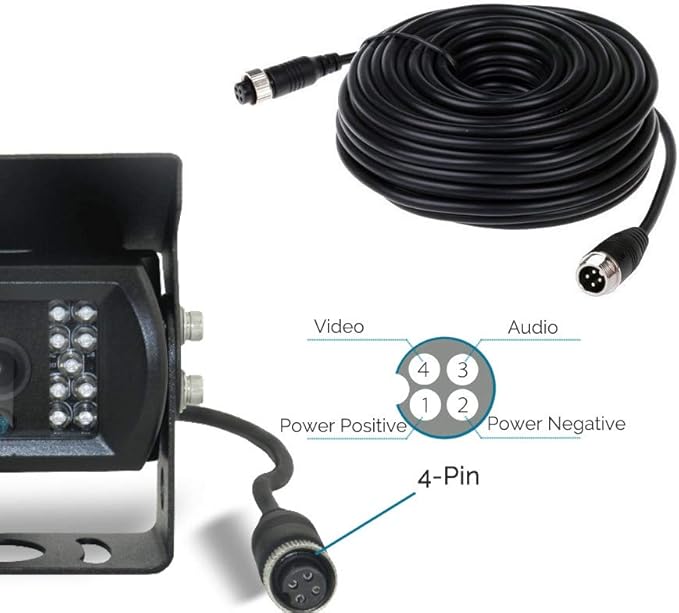 4-Pin Extension Cord for Vehicle Backup Camera, 66FT 20M Car Backup Camera Extension Cable Aviation Adapter Waterproof Shockproof for Vehicle Rearview Backup Camera Kit on Truck Trailer Camper Bus