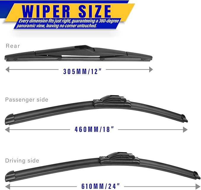 3 wipers Replacement for 2011-2016 Kia Sportage, Windshield Wiper Blades Original Equipment Replacement - 24"/18"/12" (Set of 3) U/J HOOK