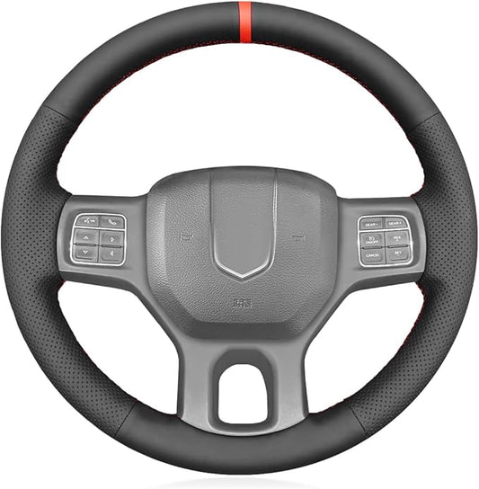 MEWANT Custom DIY Black Artificial Leather Steering Wheel Protector Wrap for Dodge RAM 1500 1500 Classic 2500 3500 5500
