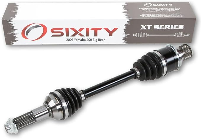 Sixity XT Rear Left CV Axle for Yamaha Big Bear 400 2007 - IRS YFM40FBHW | FBW FBEW FBW-B 4X4. Complete axle assembly with a 5140 chrome steel shaft, inboard and outboard CV joints, fully assembled
