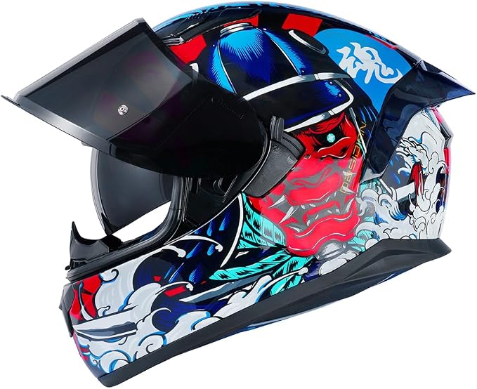 HAX Obsidian Full Face Dual Visor Adult Motorcycle Helmet for Motorbike Street Bike with Pinlock Ready DOT Approved Samurai Red L