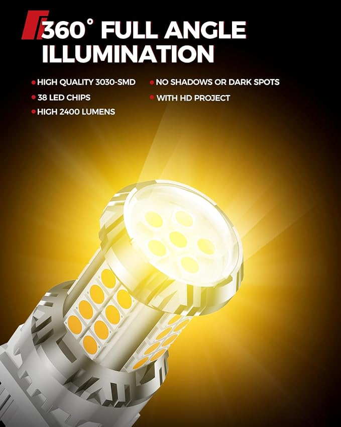 Torchbeam LED Turn Signal Bulbs, Upgraded 3157 LED Bulb Amber Yellow with External Resistor, 600% Brighter 3156 3056 3057 4157 3457 4157 with HD Projector for Blinker Side Marker Parking Lights,2PCs