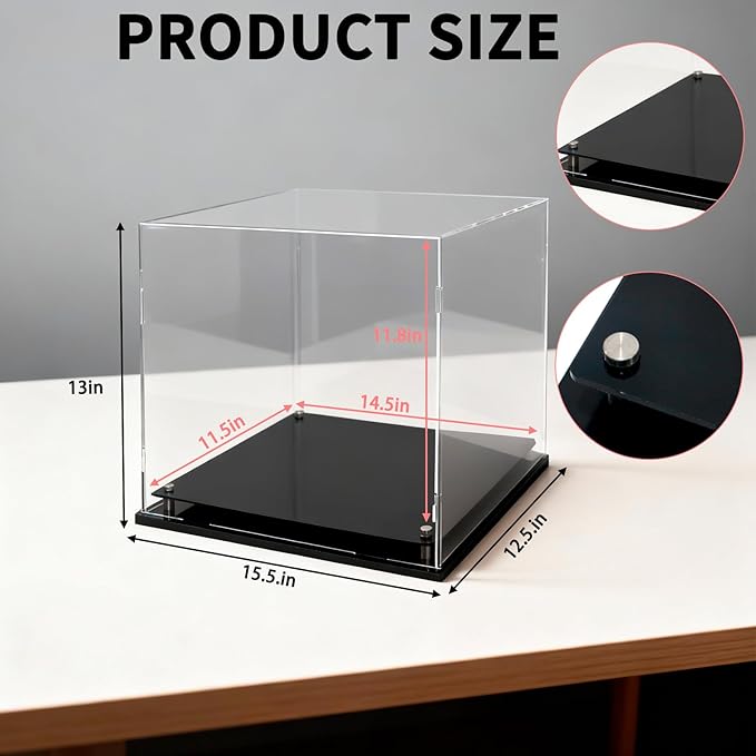 Football Helmet Display Case, Crystal Clear Acrylic Showcase with Stainless Steel Screw Feet, Helmet Case with Black Protection Holder Base, Self-Assembly Dust-Proof Helmet Case for Sports Memorabilia
