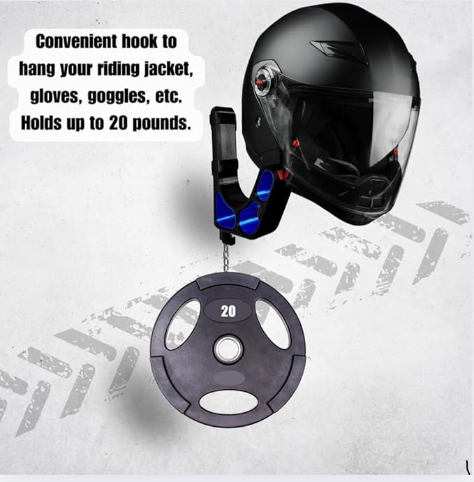 Wall Mounted Helmet Holder – Heavy Duty Motorcycle Helmet Hanger Rack for Garage Storage | Helmet Wall Mount for Motorcycle, Bicycle, Football & VR Headset | 3D Printed PETG Helmet Hook Sapphire Blue