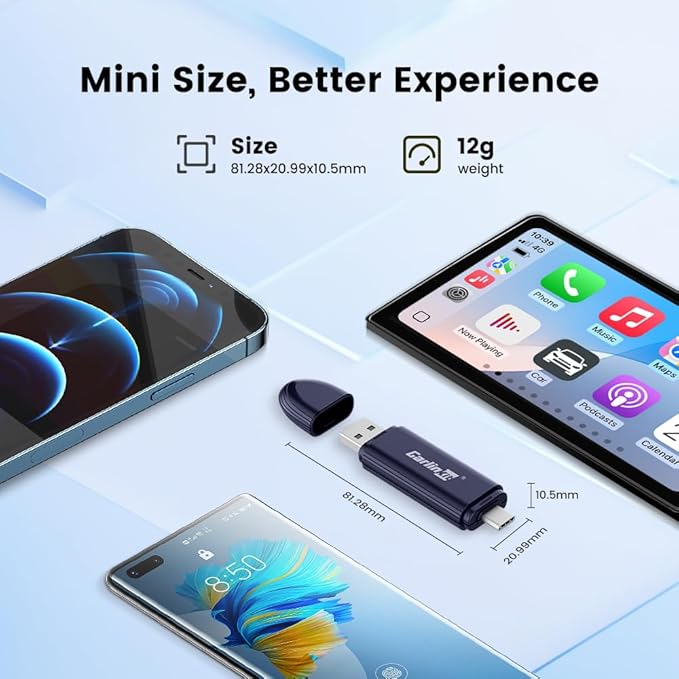 Carlinkit Mini SE Pro Wireless Android Auto & CarPlay Adapter, 2-in-1 Mini Converts Wired to Wireless Dongle for USB-C/A Plug and Play Low Latency Portable/iPhone iOS 10+ / Android 11+