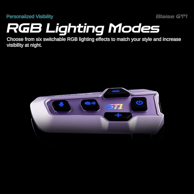 Blaise GT1 Motorcycle Helmet Bluetooth Headset Intercom 2 Riders Music Share Helmet Communication System IPX6 Waterproof (Upgraded-Violet&Black)