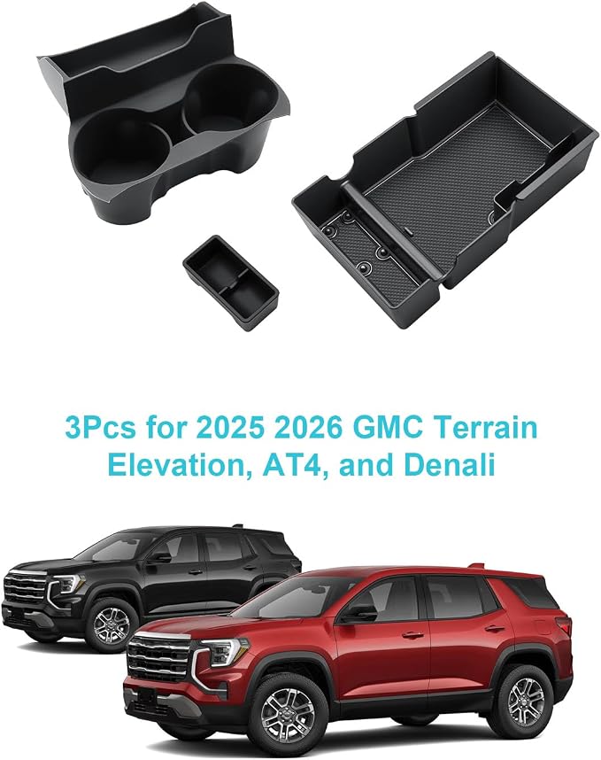 CDEFG 3Pcs for 2025 2026 GMC Terrain Center Console Organizer for 2025 2026 GMC Terrain Accessories Middle Console Organizer Armrest Storage Box Coin Holder & Cup Holder