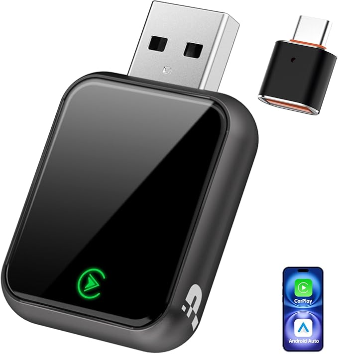 Wireless CarPlay Adapter 2026, 2-in-1 Convert Factory Wired CarPlay & Android Auto to Wireless, Plug and Play, Auto Reconnect, Compatible with iPhone & Android Phones, USB/USB-C, Dark Grey