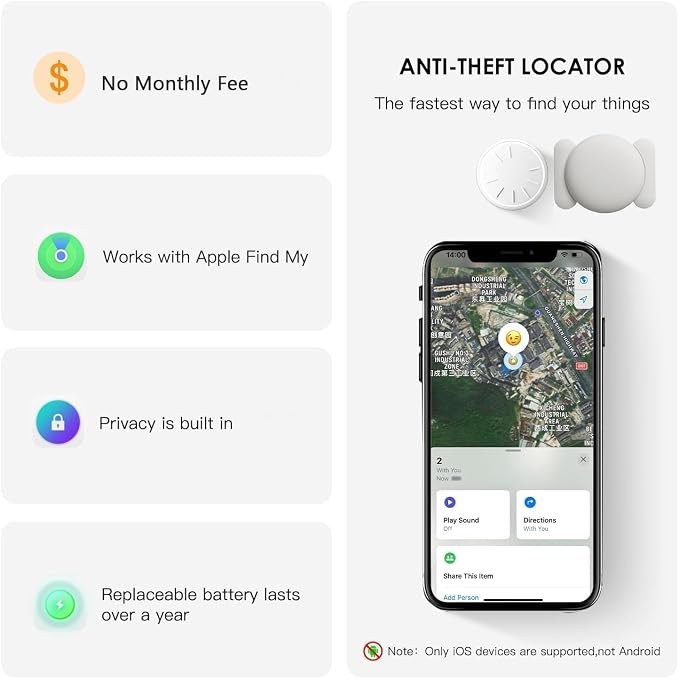 GPS Tracker for Vehicles,Mini Hidden Car Tracker with Magnetic Case,No Monthly Fee Real Time GPS Car Tracker Works with Apple Find My(iOS Only) (White,1PCS)