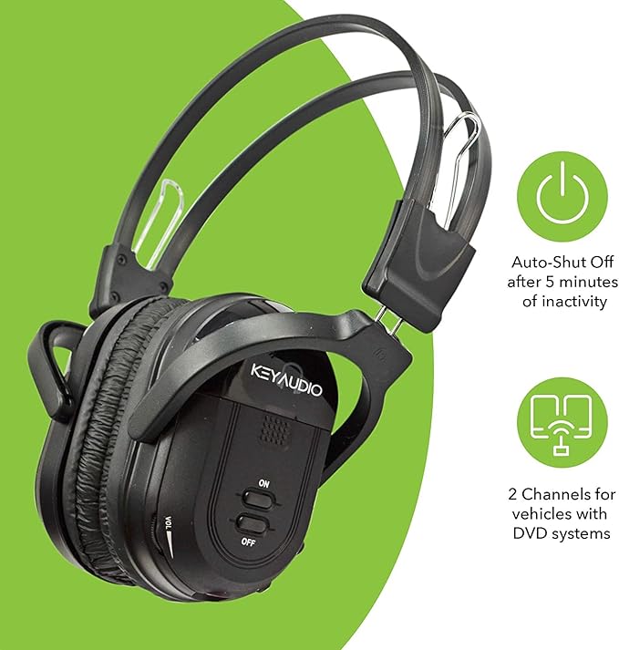 RP Accessories IR-601B Infrared Wireless Headphones, 2-Channel Folding Universal Rear Entertainment System IR Headphone for Car TV and DVD Player Audio, Set of 3