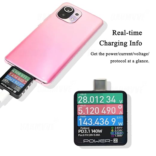 Power-Z KM003C USB C Tester, 1.54" Portable USB C Fast Charging Tester PD3.1 QC5.0 50V 6A 240W, Digital Voltmeter Ammeter Power Meter, for Charger Power Bank Cable Laptop