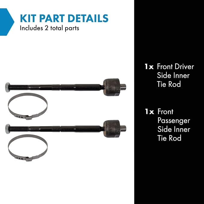 TRQ Front Inner Tie Rod Set 2 Piece Compatible with 2017-2023 Cadillac XT5 17-23 GMC Acadia