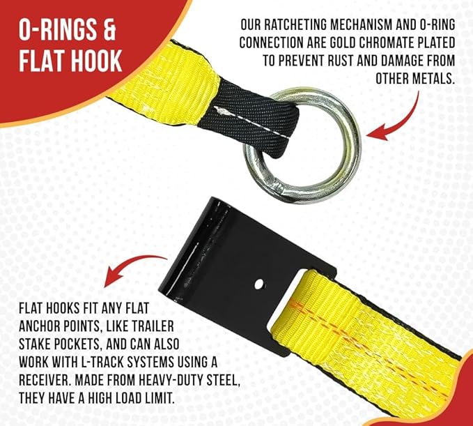 Mytee Products 2" x 120" Car Tie Down Straps for Trailer with Flat Hook - 3333 LB WLL Lasso Style Tire Straps for Car Trailer with Ratchets - Vehicle Tie Down Wheel Straps for Hauling Cars