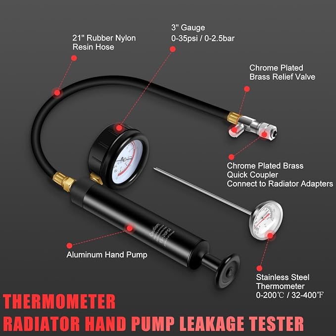 JIFETOR Radiator Coolant Pressure Tester Vacuum Refill Tool Kit, 28PCS Automotive Cooling System Leak Test and Pneumatic Purge Fill Set with Testing Adapter Caps Universal for Airlift Car Auto Truck