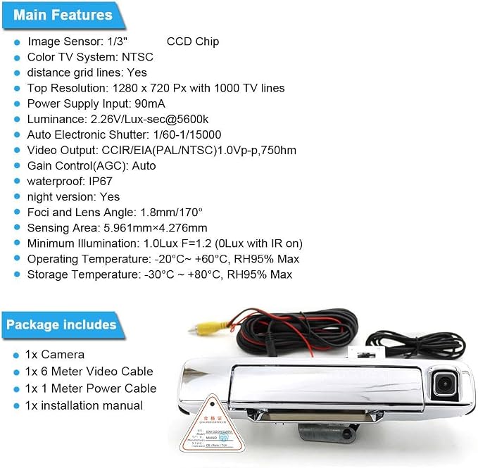 Car Rear View Trunk Handle Camera with Switch Parking Reverse Backup Camera HD Night Vision Waterproof, Replacement for Isuzu D-MAX DMAX 2012-2014 /Isuzu D-MAX DMAX 2015-2018