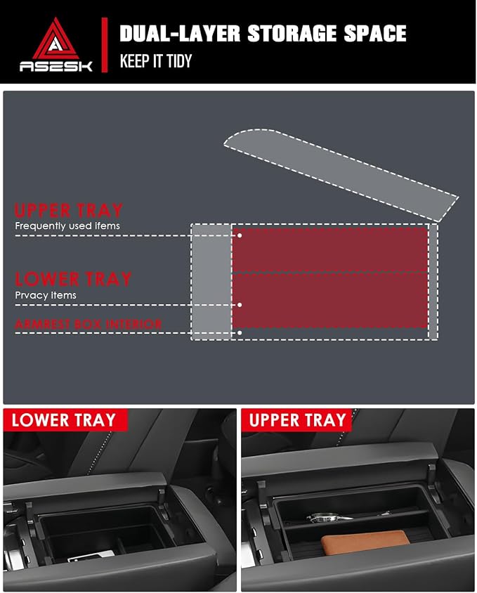 For 2024-2026 L exus TX350/TX350h/TX450h+/TX500h 2PCS Double Layer Center Console Armrest Organizer