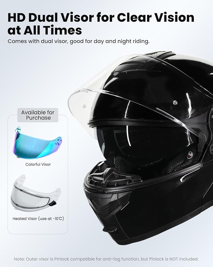 ILM Bluetooth Motorcycle Modular Helmet 2-3 Riders Intercom Flip up Full Face Helmet with Dual Visor DOT Model 159BT(GlossBlack, S)