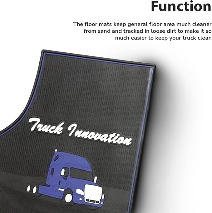 FIT Freightliner Cascadia Rubber Front Floor Mats Set Black & Blue fits with Cargo Liners for 2008 2009 2010 2011 2012 2013 2014 2015 2016 2017 Models with Standard Transmission (FT617)