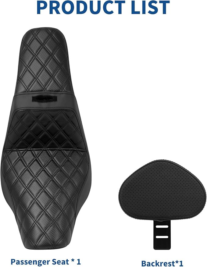 One-Piece Driver Passenger Seat Motorcycle 2-Up Seat with Driver Backrest Cushion Pad Fit for Harley Sport Glide FLSB Low Rider FXLR FXLRS FXLRST 2018-later (Black Stitching)
