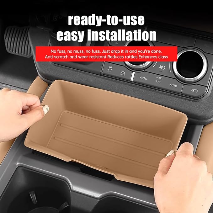 Center Console Storage Box for 2025-2026 Land Rover Defender 90 110 130 Center Storage Box Pad Interior Organizer Tray Storage Box Silicone Trim Tuning Supplies Accessories (Dark Beige)