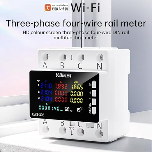 KWS-306WF Energy Meter Power Meter DIN Rail 3 Phase 4 Wire Voltage AC 85-290V Voltmeter Amps Watt Kwh Meter with Color Screen