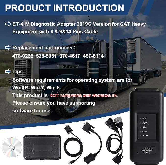 478-0235 538-5051 ET4 Communication Adapter 3 Tool ET-4 IV Diagnostic Adapter 2019C Version for CAT Heavy Equipment with 6 & 9&14 Pins Cable 478-0235