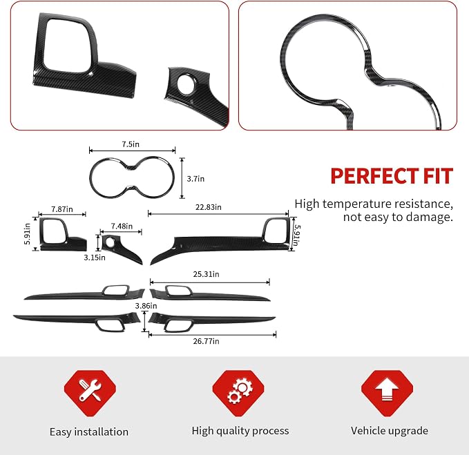 Jimen Fit for Jeep Grand Cherokee 2014-2020, 8PCS Carbon Fiber Interior Kits - Center Console Dash Panel, Inner Door Handle Trim, Front Cup Holder Cover