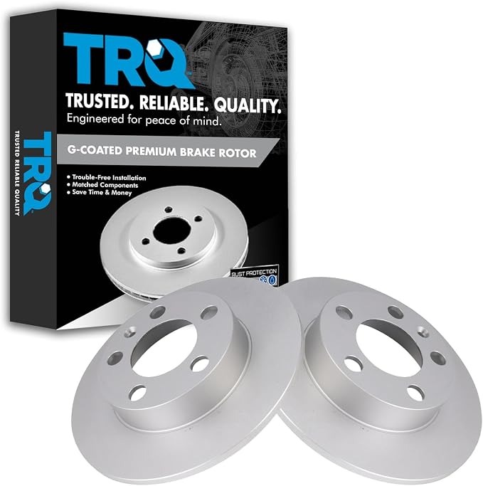 TRQ Rear Brake Rotor Set G Coated Solid Compatible with 2000-2006 Audi TT 1998-2010 Volkswagen Beetle 1999-2010 Golf 1999-2010 Jetta