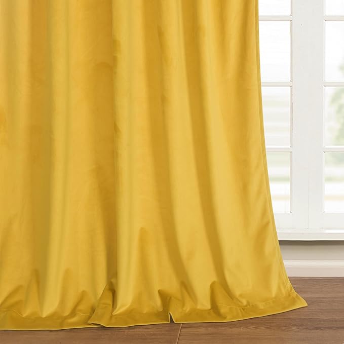 Roslynwood Luxury Soft Warm Yellow Velvet Curtains 90 inches Long Back Tab Thermal Insulated Blackout Window Drapes for Living Room/Bedroom/Dining Room, W52 x L90, 2 Panels