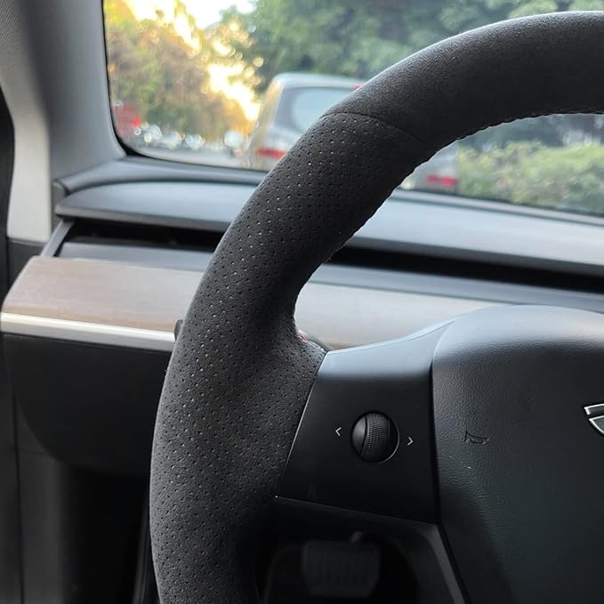 MEWANT Custom Hand Stitch Athsuede Steering Wheel Wrap Protector for Tesla Model 3 2017-2020 DIY Steering Cover