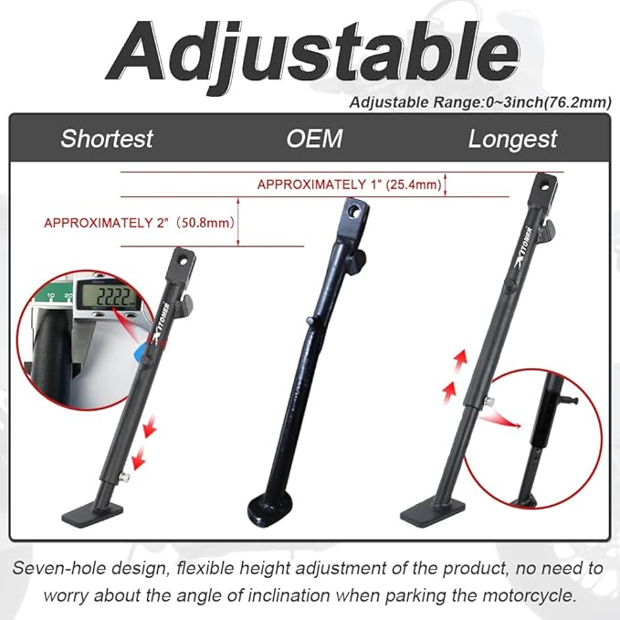 Xitomer 0-3'' Adjustable Kickstand Compatible with DRZ400S DRZ400SM 1999-2024 Motorcycle Side Stand Foot Side Support