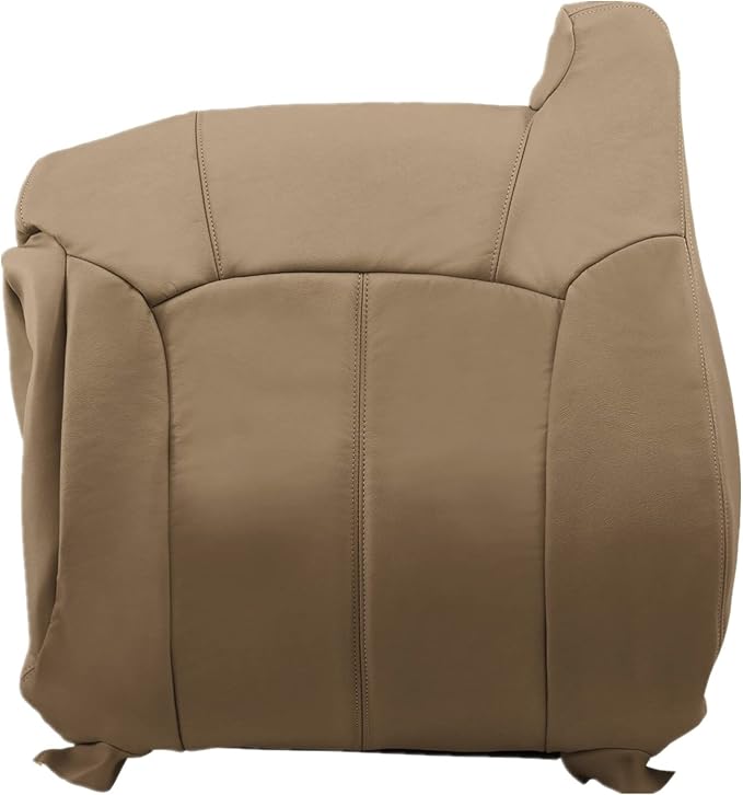 SecosAutoparts Driver & Passenger Side Bottom & Top Lean Back & Armrests Leather Seat Covers Med Tan Compatible with Chevy Silverado 1500 2500 1999 2000 2001 2002