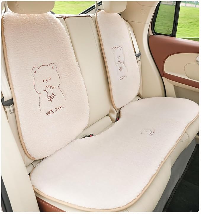 acdiac Universal Cute Bunny/Bear Car Seat Cover Cushion Fuzzy Cozy Cartoon Auto seat Pads (Bear, 7pcs/seat)
