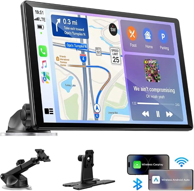 LAMTTO 11" Wireless CarPlay Screen with in-Cell Display - Dual-Band WiFi, OTA Updates & Mirror Link for iPhone & Android, A Thoughtful Gift for Family & New Drivers