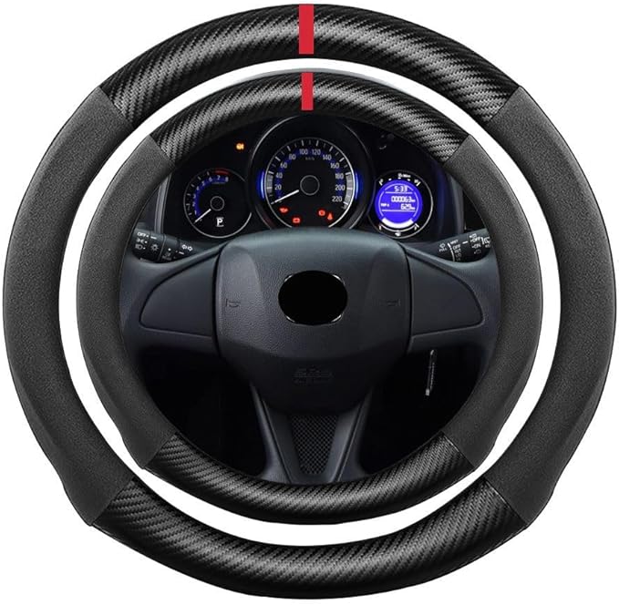 Suede Carbon Fiber Steering Wheel Cover, Compatible with Civic Fit HR-V 14.25 inch Soft SuedeTouch Leather Sport Non-Slip Automotive Interior Accessories