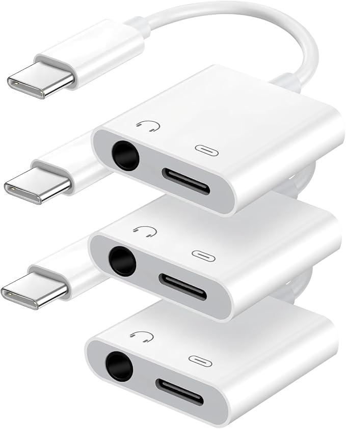 Seulliya USB C to 3.5mm Headphone Jack and Charger Adapter, 2-in-1 Audio & Fast Charging Splitter for Apple iPhone 17/16/15/Pro/Pro Max, iPad, Samsung, Pixel, and More 3Pack