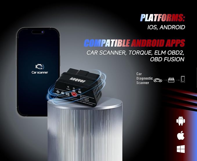 OBD2 Scanner Bluetooth 5.0 for iPhone & Android - 12 Protocols & J1939 Supported, Car Diagnostic Scan Tool, Check Engine Code Reader, Compatible with Torque & CarScanner (VIP), No Subscription Fee
