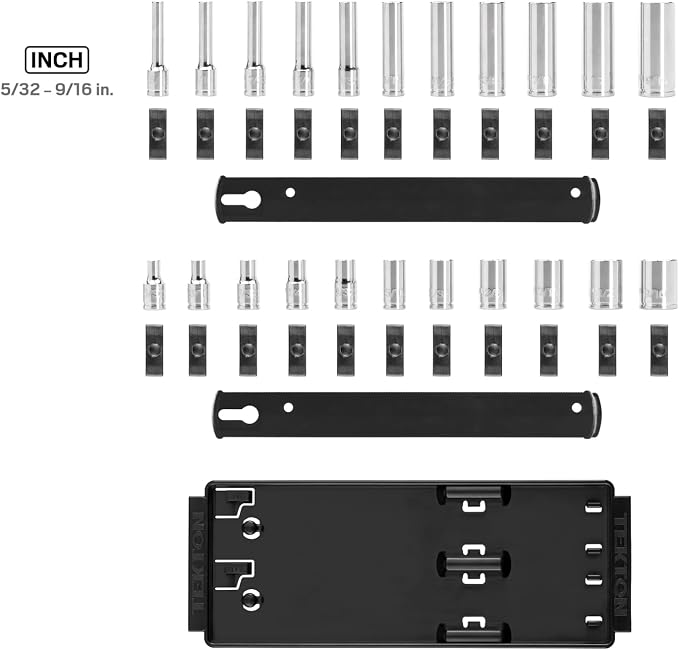 TEKTON 1/4 Inch Drive 6-Point Socket Set with Rails and Tray, 22-Piece (5/32-9/16 in.) | SHD90210