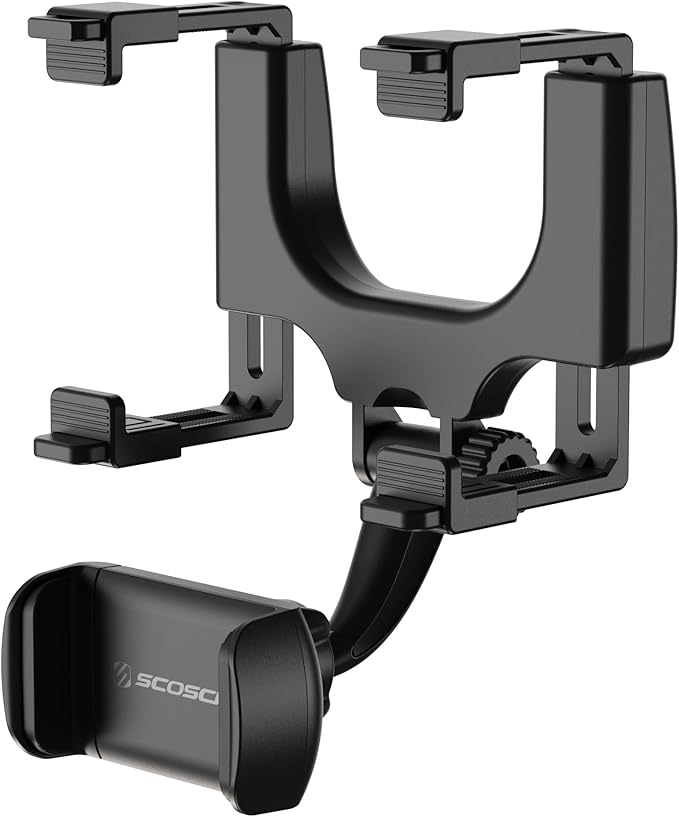 Scosche SUHRM Rear View Mirror Phone Holder, 360° Rotatable Rearview Mirror Cell Phone Car Mount, Cellphone Stand Compatible with iPhone 16/15/14/13/12 Series, Android & Mobile Phones up to 3.5 inches